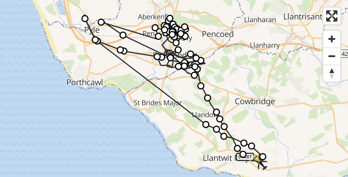 Flight route Police Helicopter Boverton - MOD St Athan, 27 September 2026, 16:53