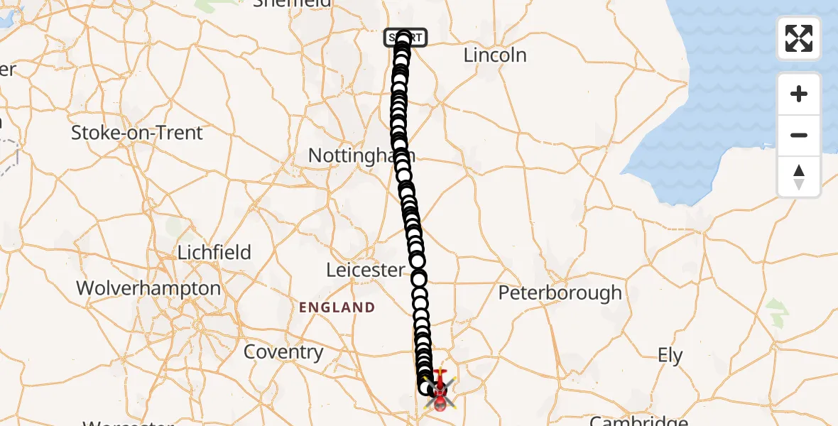 Flight route Air Ambulance Helicopter Retford Gamston Airport - Sywell Aerodrome, 27 September 2026, 17:22