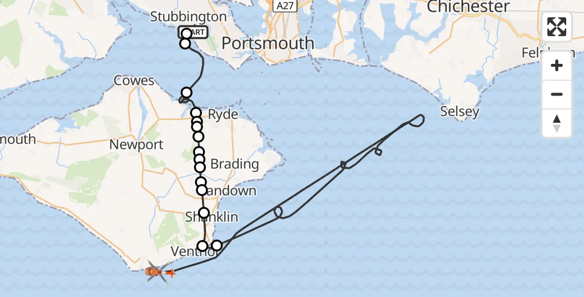 Flight route Coastguard Helicopter Solent Airport - Ventnor, 27 September 2026, 17:34