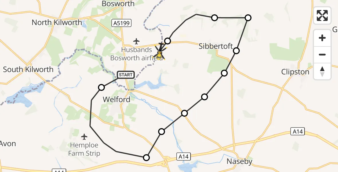 Flight route Police Helicopter Husbands Bosworth - Harborough, 27 September 2026, 18:01