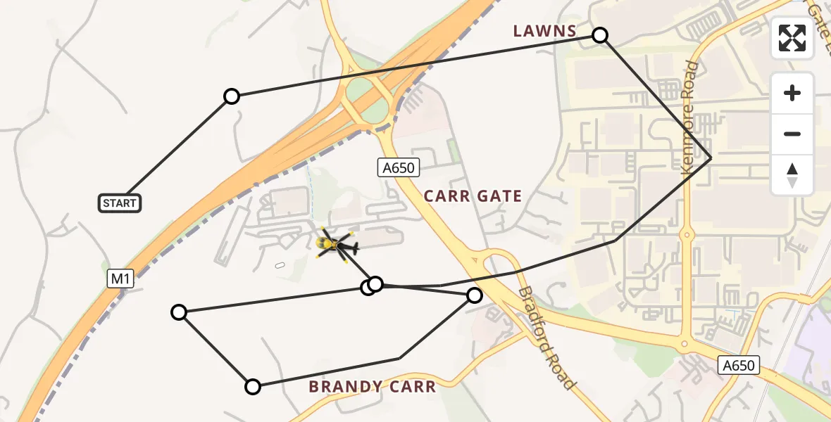 Flight route Police Helicopter East Ardsley - East Ardsley, 27 September 2026, 18:21