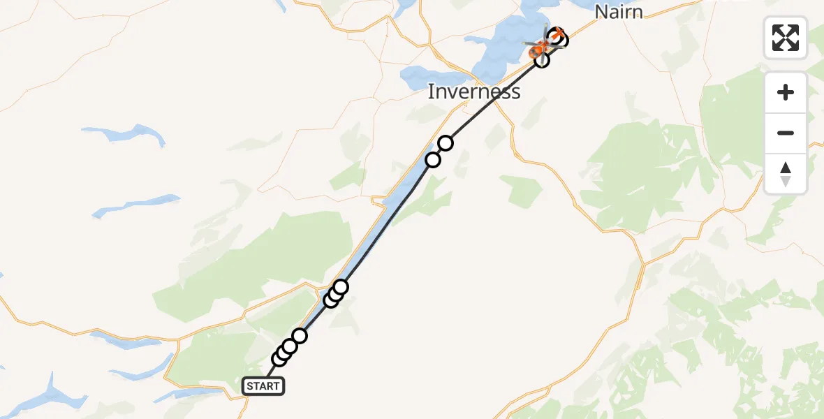 Flight route Coastguard Helicopter Loch Oich - Inverness Airport, 27 September 2026, 18:28