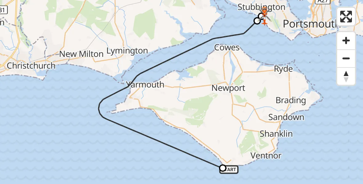 Flight route Coastguard Helicopter Niton - Solent Airport, 27 September 2026, 18:33