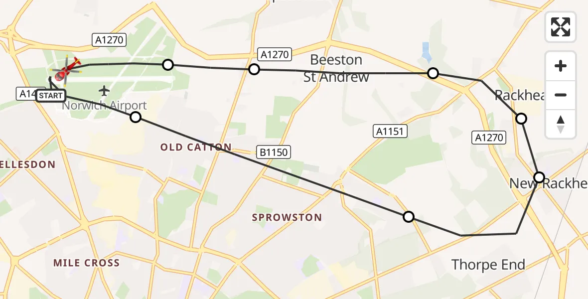 Flight route Air Ambulance Helicopter Norwich Airport - Norwich Airport, 27 September 2026, 18:56