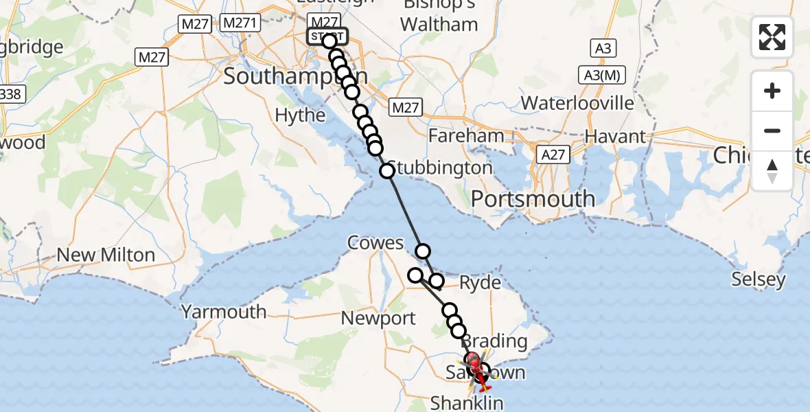 Flight route Air Ambulance Helicopter Townhill Park - Sandown, 27 September 2026, 19:13