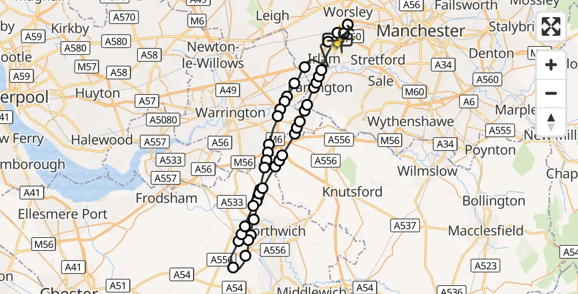 Flight route Police Helicopter Manchester Barton Aerodrome - Manchester Barton Aerodrome, 27 September 2026, 19:52