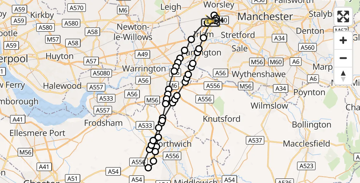 Flight route Police Helicopter Manchester Barton Aerodrome - Manchester Barton Aerodrome, 27 September 2026, 19:52
