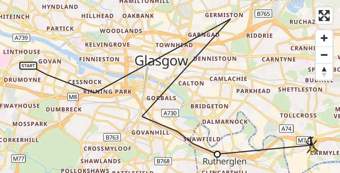 Flight route Police Helicopter Glasgow - Glasgow, 27 September 2026, 20:28
