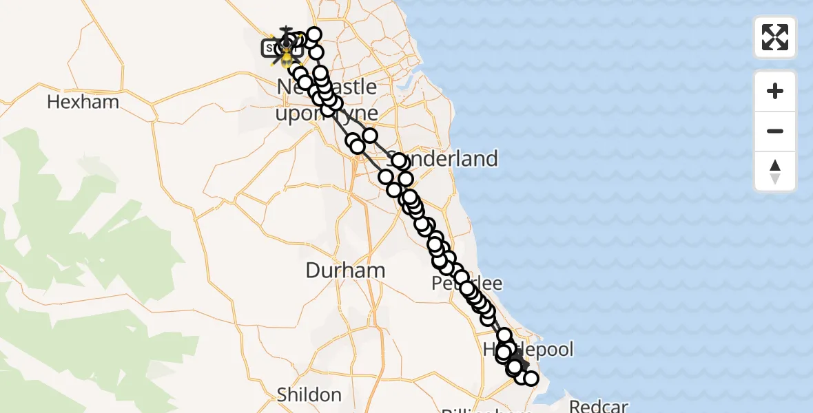Flight route Police Helicopter Newcastle International Airport - Newcastle International Airport, 27 September 2026, 21:15