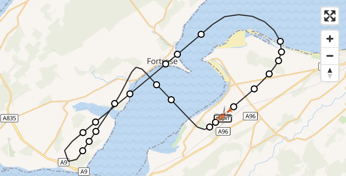 Flight route Coastguard Helicopter Inverness Airport - Inverness Airport, 27 September 2026, 21:23