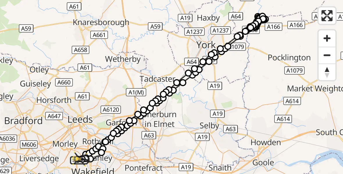 Flight route Police Helicopter East Ardsley - East Ardsley, 27 September 2026, 21:47