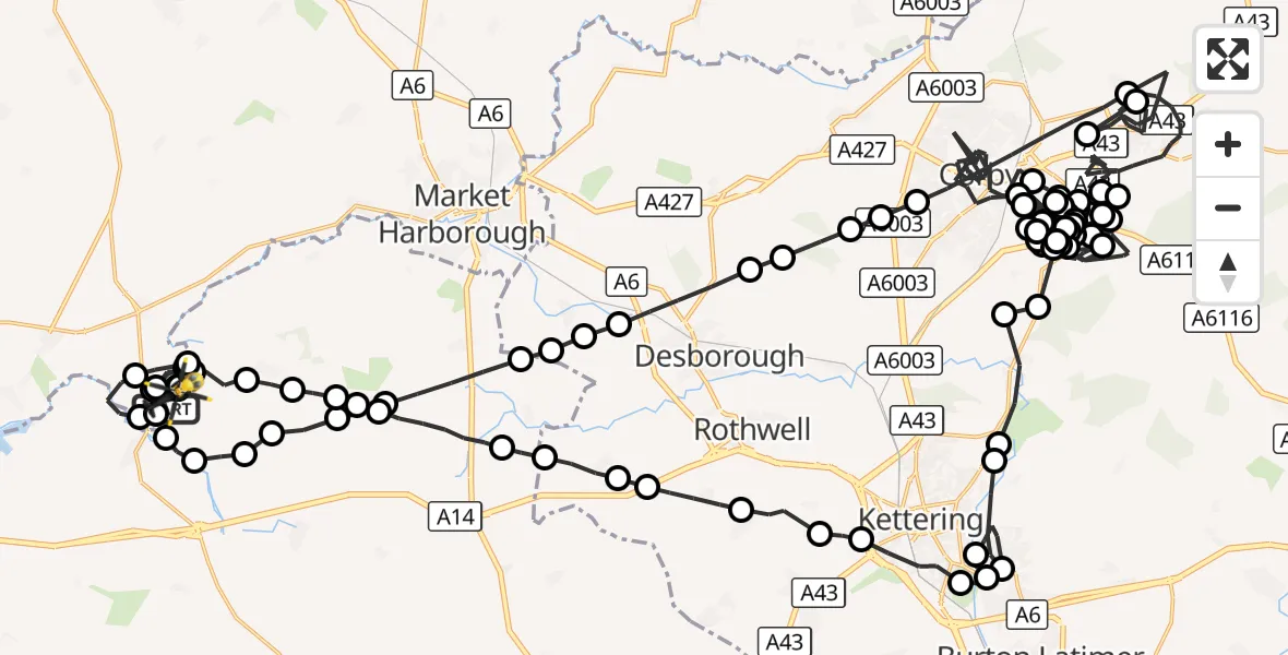 Flight route Police Helicopter Harborough - Harborough, 27 September 2026, 22:07