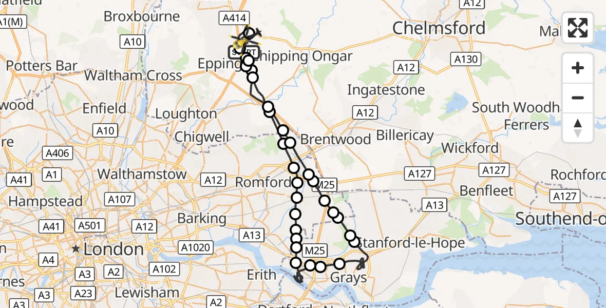 Flight route Police Helicopter North Weald Airfield - North Weald Airfield, 27 September 2026, 22:27