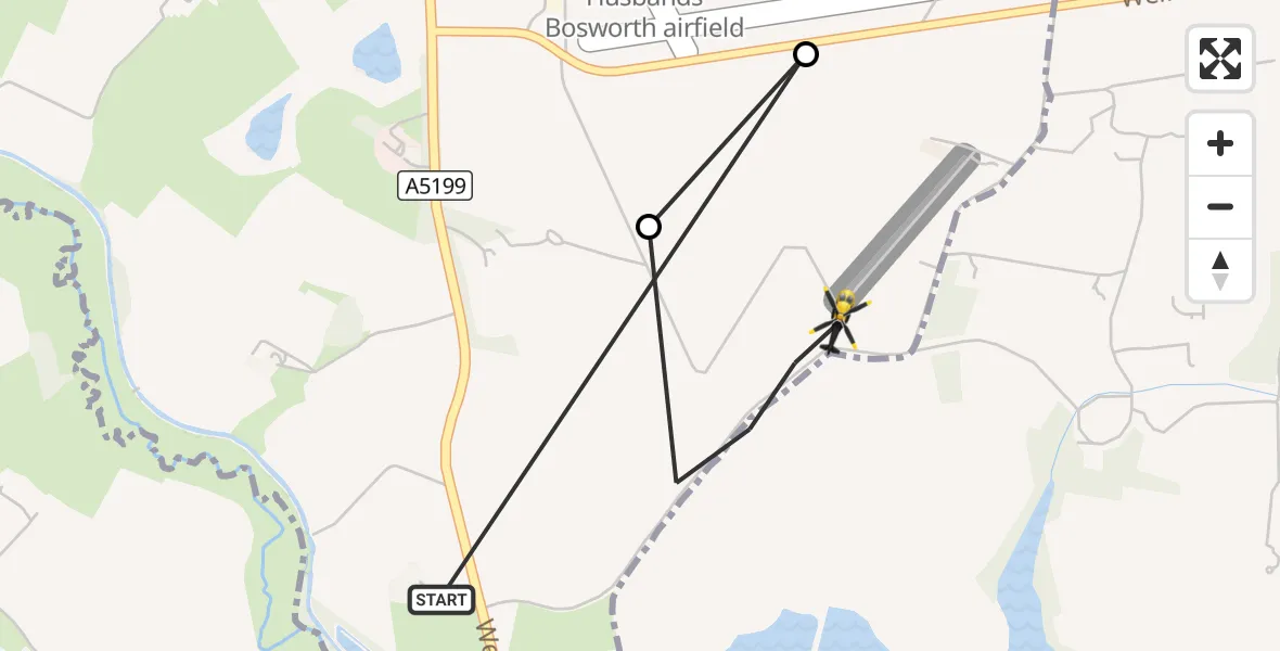 Flight route Police Helicopter Husbands Bosworth - Harborough, 27 September 2026, 23:22