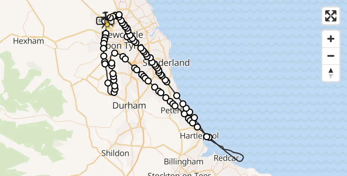 Flight route Police Helicopter Newcastle International Airport - Newcastle International Airport, 27 September 2026, 23:45