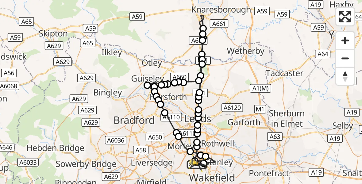 Flight route Police Helicopter East Ardsley - East Ardsley, 28 September 2026, 00:02