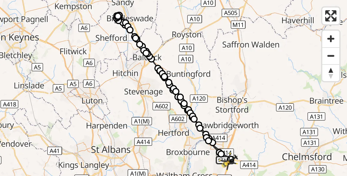 Flight route Police Helicopter North Weald Bassett - North Weald Airfield, 28 September 2026, 00:28