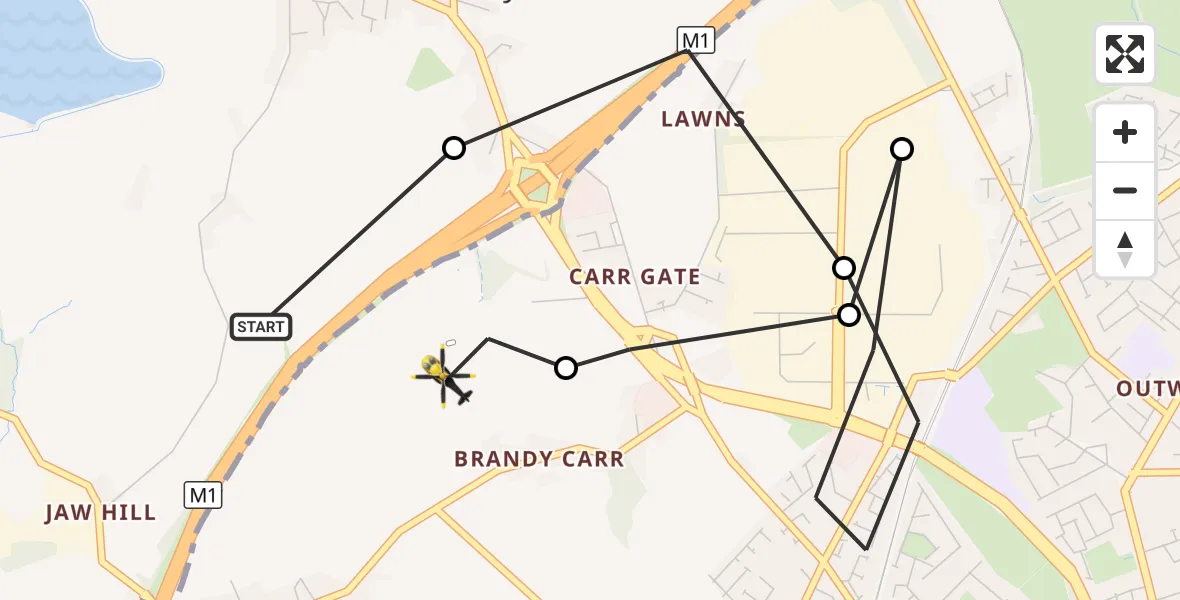 Flight route Police Helicopter East Ardsley - East Ardsley, 28 September 2026, 01:09