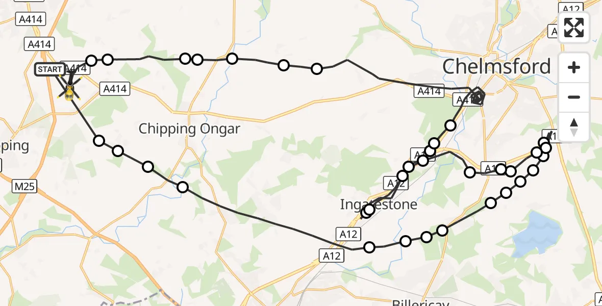 Flight route Police Helicopter North Weald Bassett - North Weald Airfield, 28 September 2026, 01:59