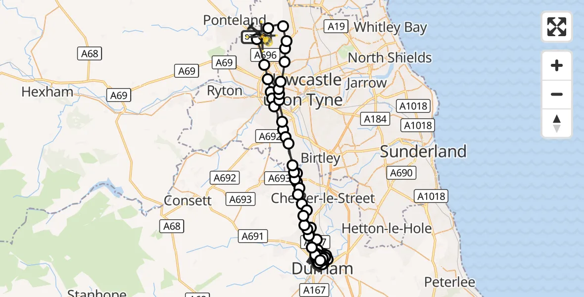 Flight route Police Helicopter Newcastle International Airport - Newcastle International Airport, 28 September 2026, 03:03