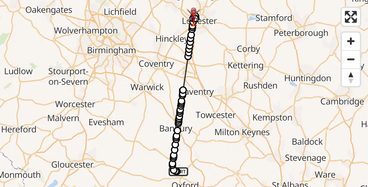 Flight route Air Ambulance Helicopter London Oxford Airport - New Parks, 28 September 2026, 08:10