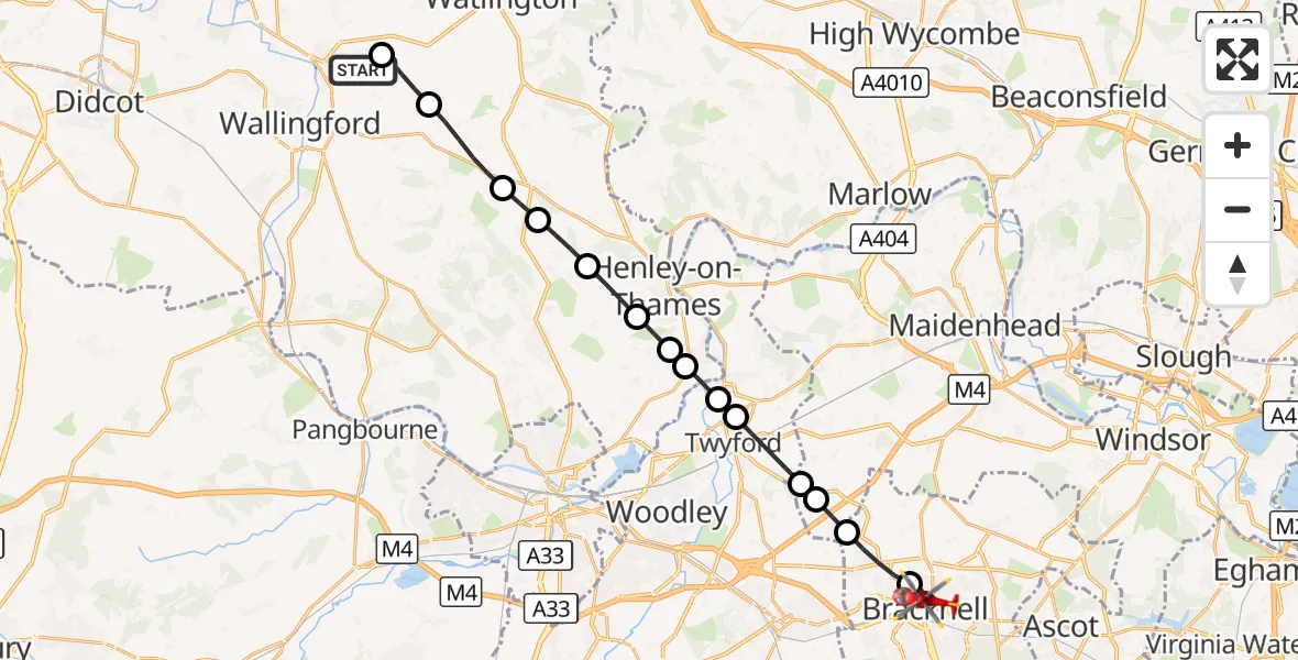 Flight route Air Ambulance Helicopter RAF Benson - Bracknell, 28 September 2026, 08:19