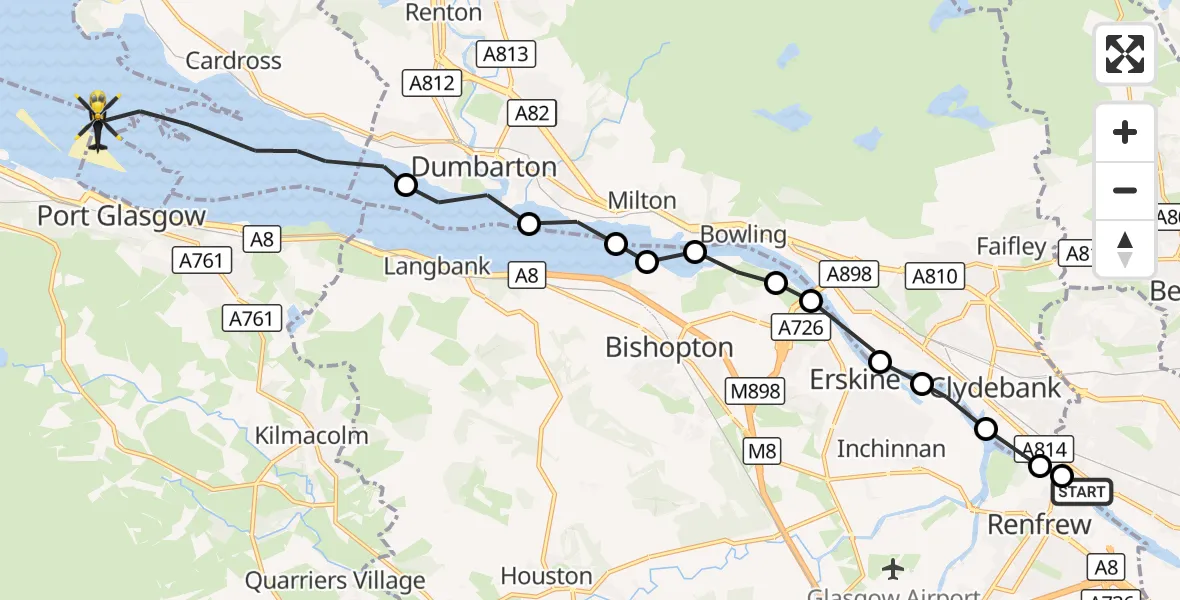 Flight route Police Helicopter Glasgow - Inner Seas, 28 September 2026, 08:31