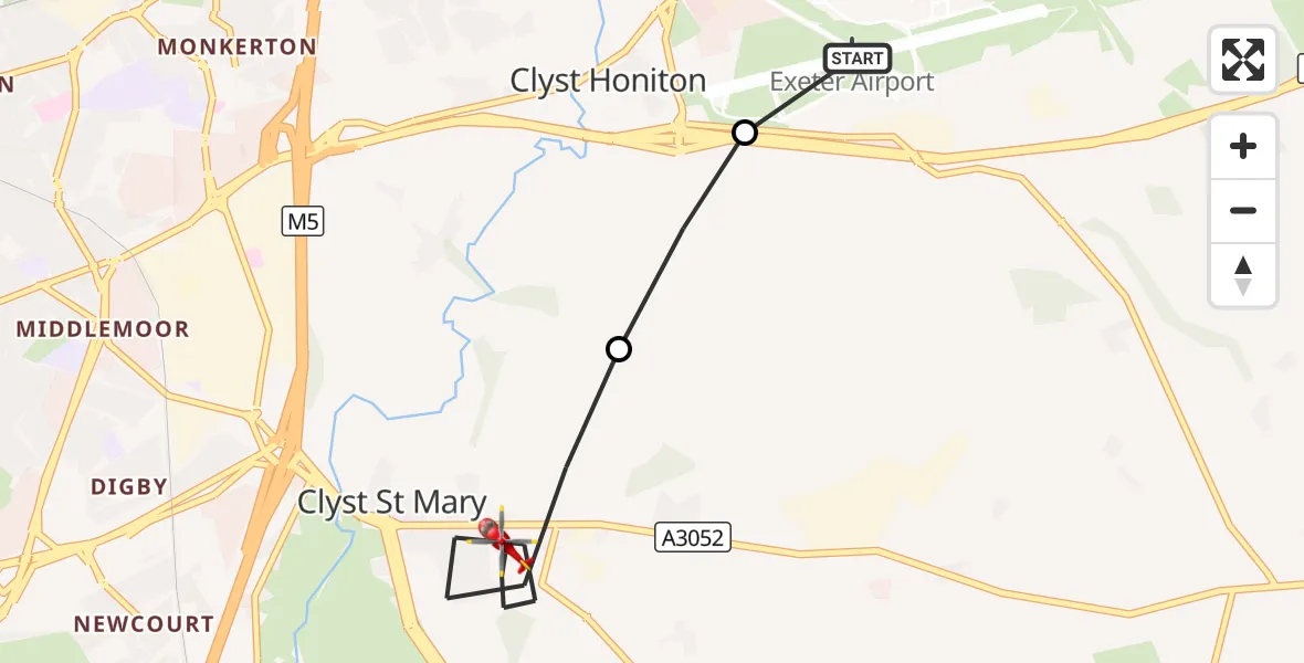 Flight route Air Ambulance Helicopter Exeter International Airport - Clyst St Mary, 28 September 2026, 08:38