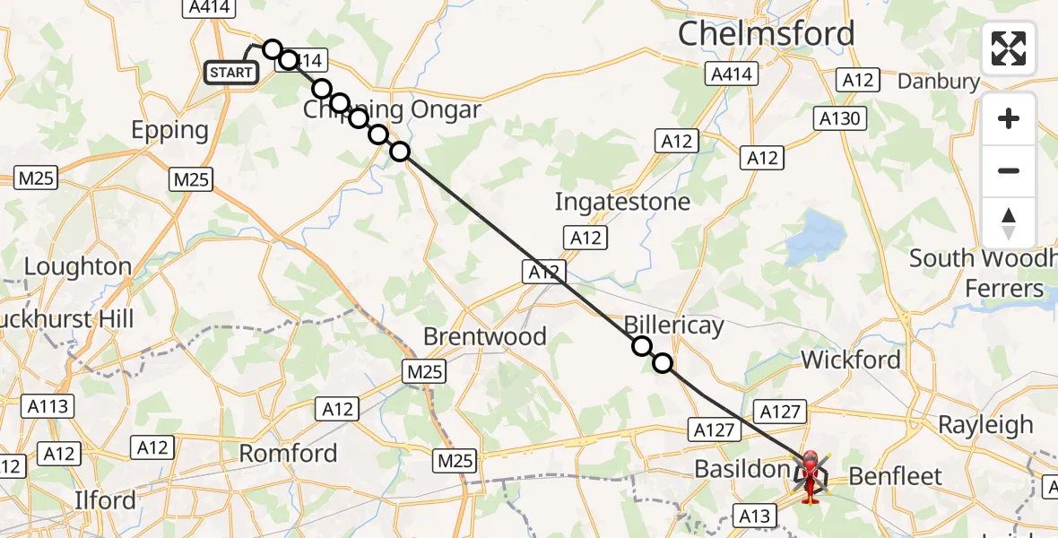 Flight route Air Ambulance Helicopter North Weald Airfield - Basildon, 28 September 2026, 09:05