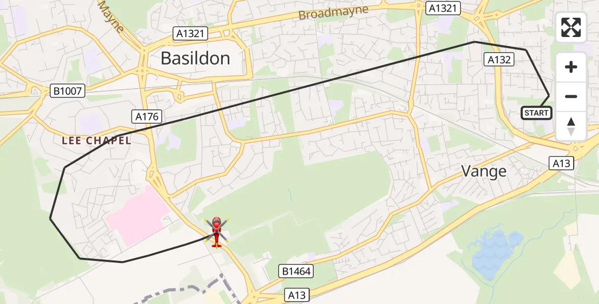 Flight route Air Ambulance Helicopter Basildon - Basildon, 28 September 2026, 10:25