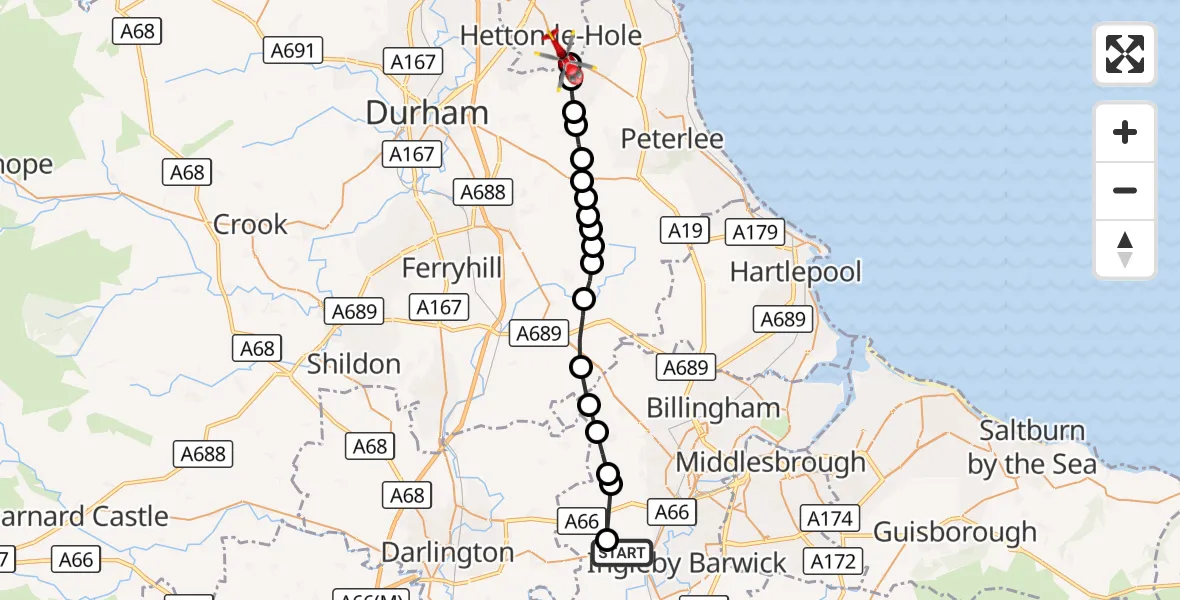 Flight route Air Ambulance Helicopter Egglescliffe - Easington Lane, 28 September 2026, 10:34
