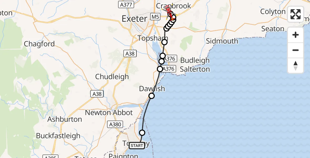 Flight route Air Ambulance Helicopter Torquay - Exeter International Airport, 28 September 2026, 10:40