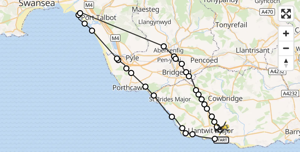 Flight route Police Helicopter Boverton - Llanmaes, 28 September 2026, 10:47