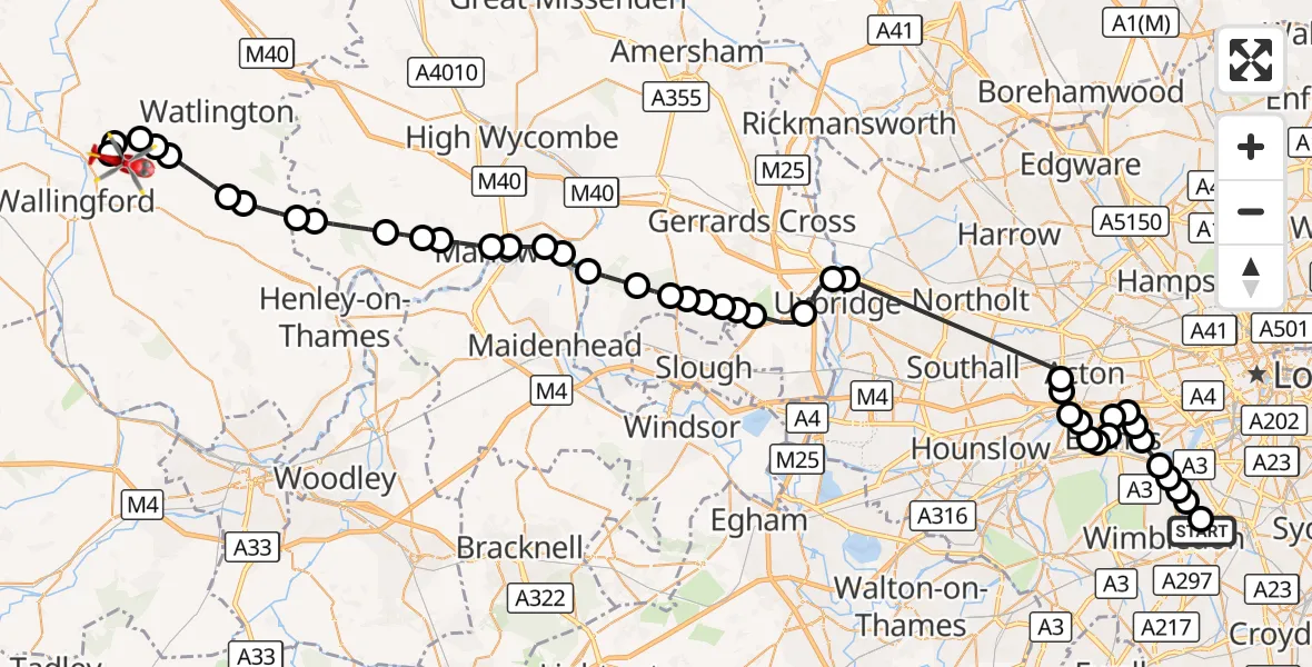Flight route Air Ambulance Helicopter St Georges Hospital - RAF Benson, 28 September 2026, 10:49