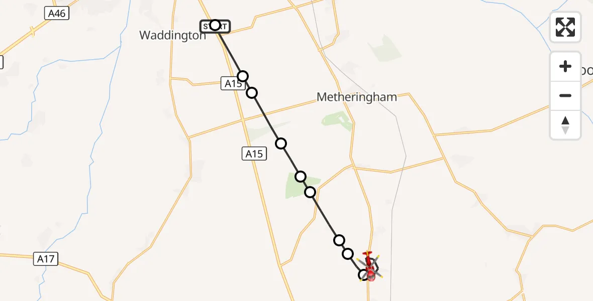 Flight route Air Ambulance Helicopter RAF Waddington - Dorrington, 28 September 2026, 11:04