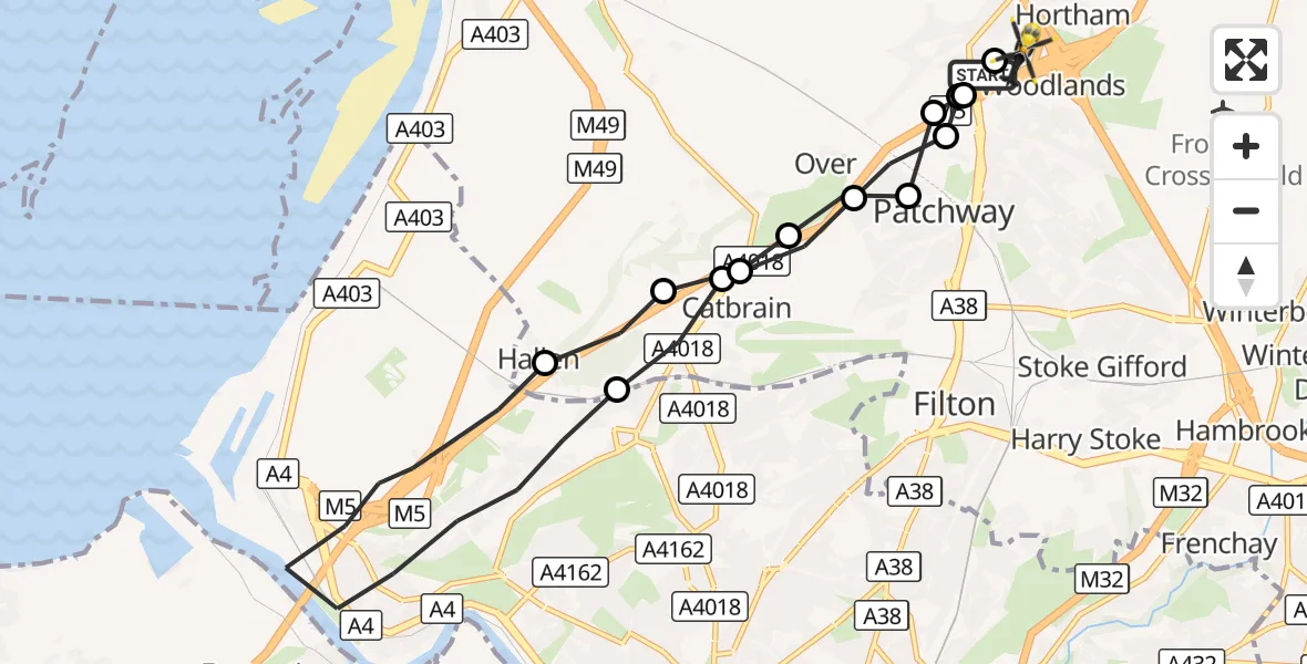 Flight route Police Helicopter Almondsbury Helicopter Base - Almondsbury Helicopter Base, 28 September 2026, 11:05
