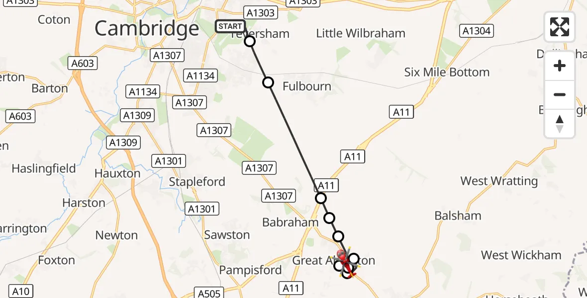 Flight route Air Ambulance Helicopter Cambridge City Airport - Little Abington, 28 September 2026, 11:07