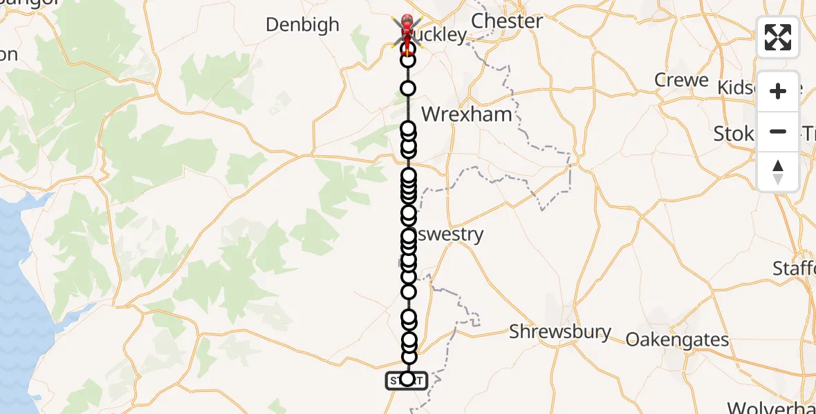 Flight route Air Ambulance Helicopter Welshpool Airport - Mold, 28 September 2026, 11:26