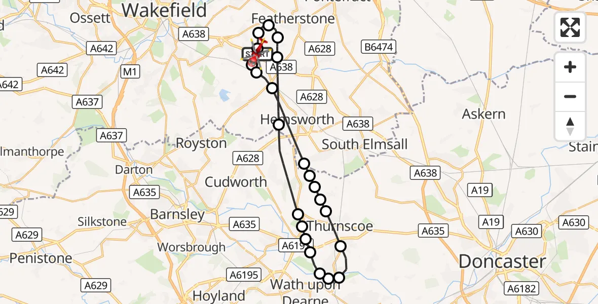 Flight route Air Ambulance Helicopter YAA Nostell Helicopter Port - YAA Nostell Helicopter Port, 28 September 2026, 11:40