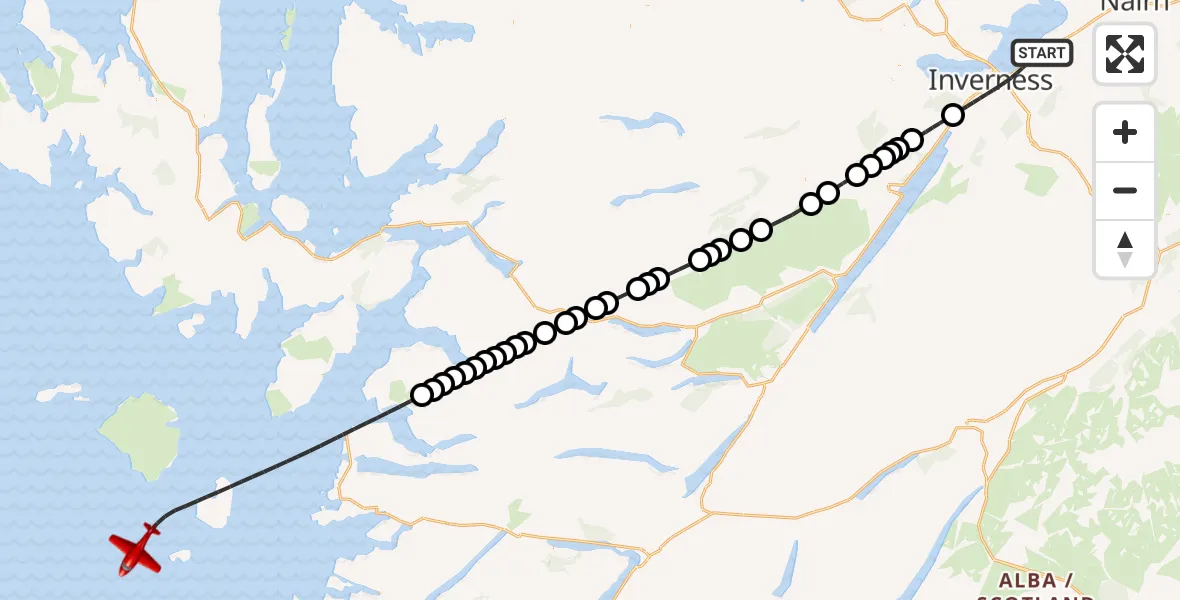 Flight route Air Ambulance Aircraft Inverness - Inner Seas, 28 September 2026, 11:50
