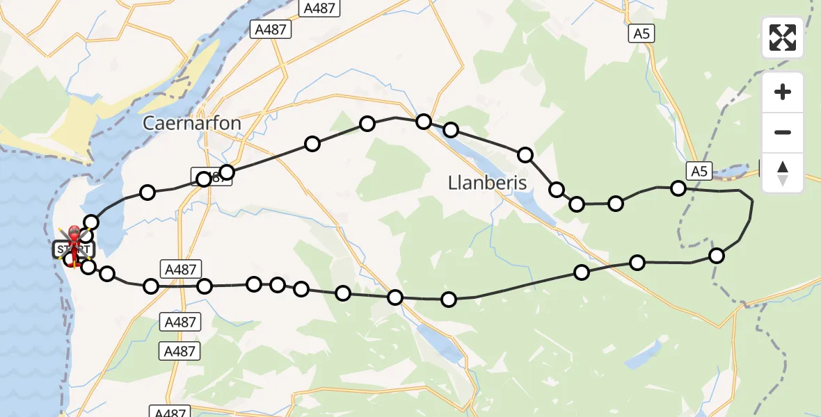 Flight route Air Ambulance Helicopter Caernarfon Airport - Caernarfon Airport, 28 September 2026, 11:57