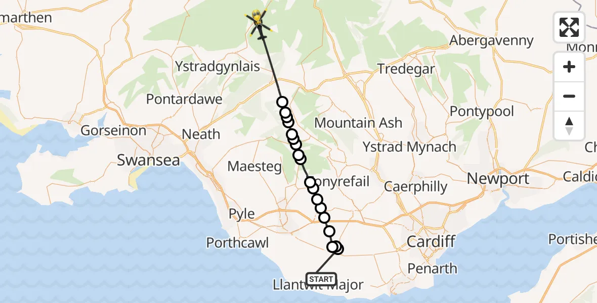 Flight route Police Helicopter Llantwit Major - Llywel, 28 September 2026, 11:58
