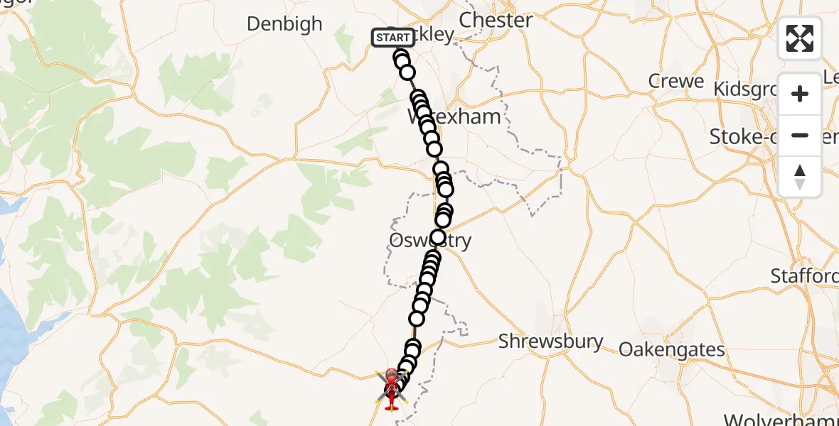 Flight route Air Ambulance Helicopter Mold - Welshpool Airport, 28 September 2026, 12:15