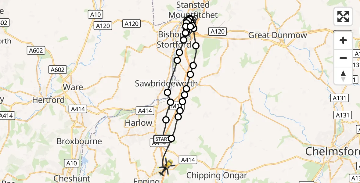 Flight route Police Helicopter North Weald Bassett - North Weald Airfield, 28 September 2026, 12:17