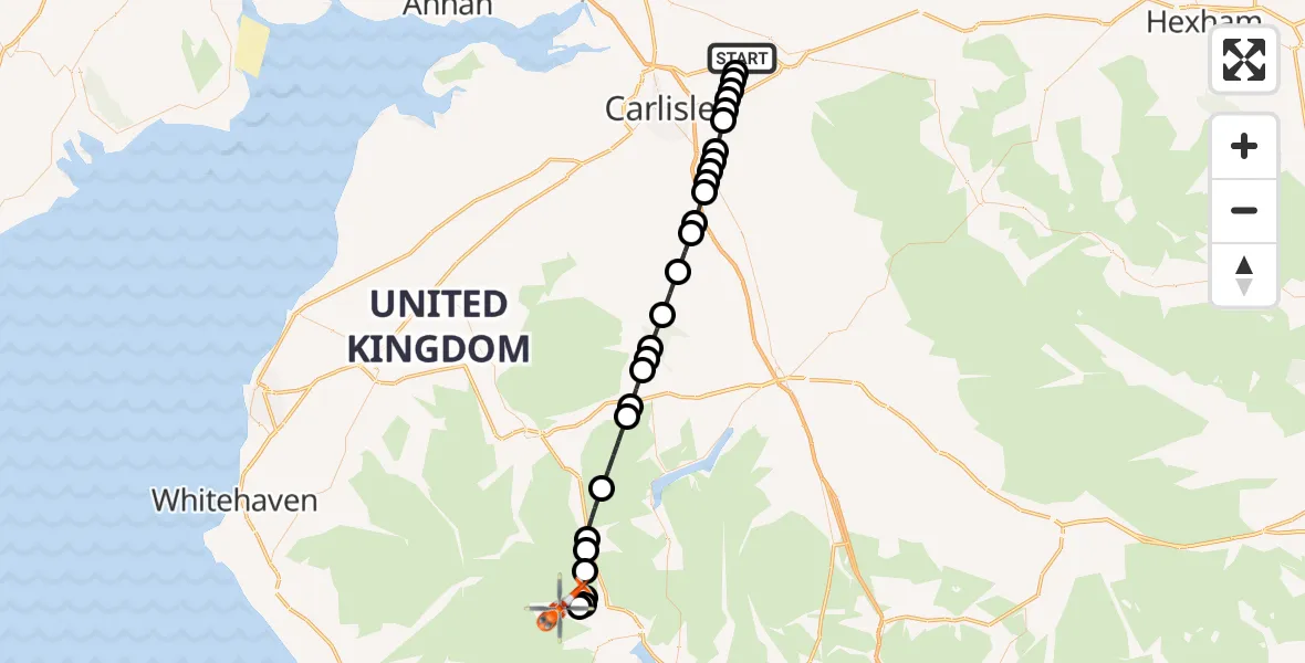 Flight route Coastguard Helicopter Carlisle Lake District Airport - Chapel Stile, 28 September 2026, 12:22