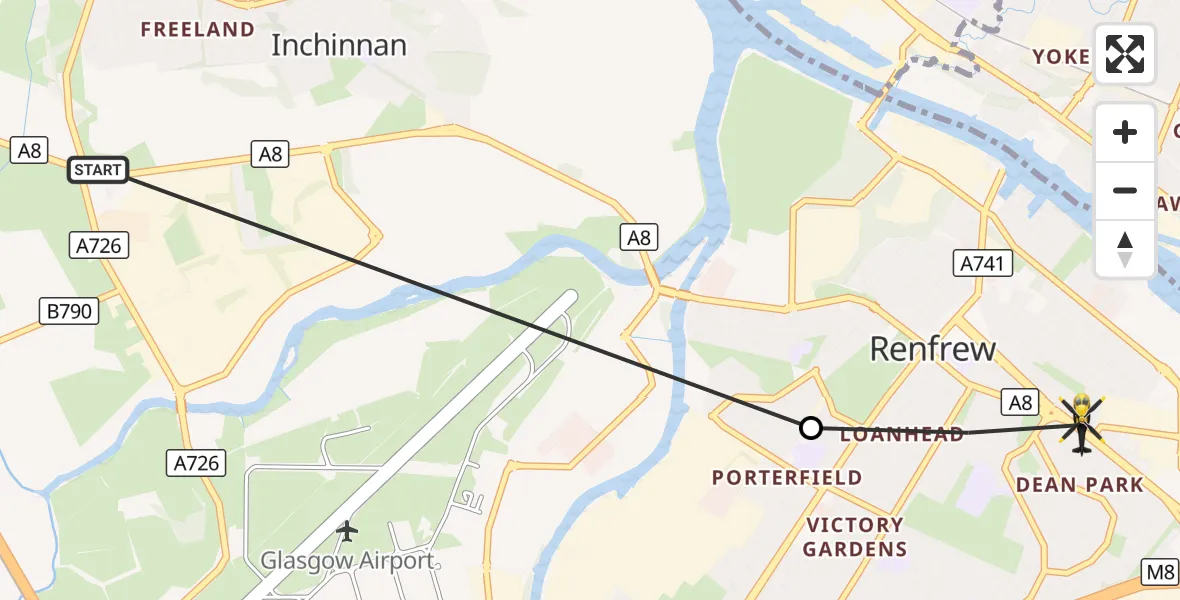Flight route Police Helicopter Erskine - Renfrew, 28 September 2026, 12:36