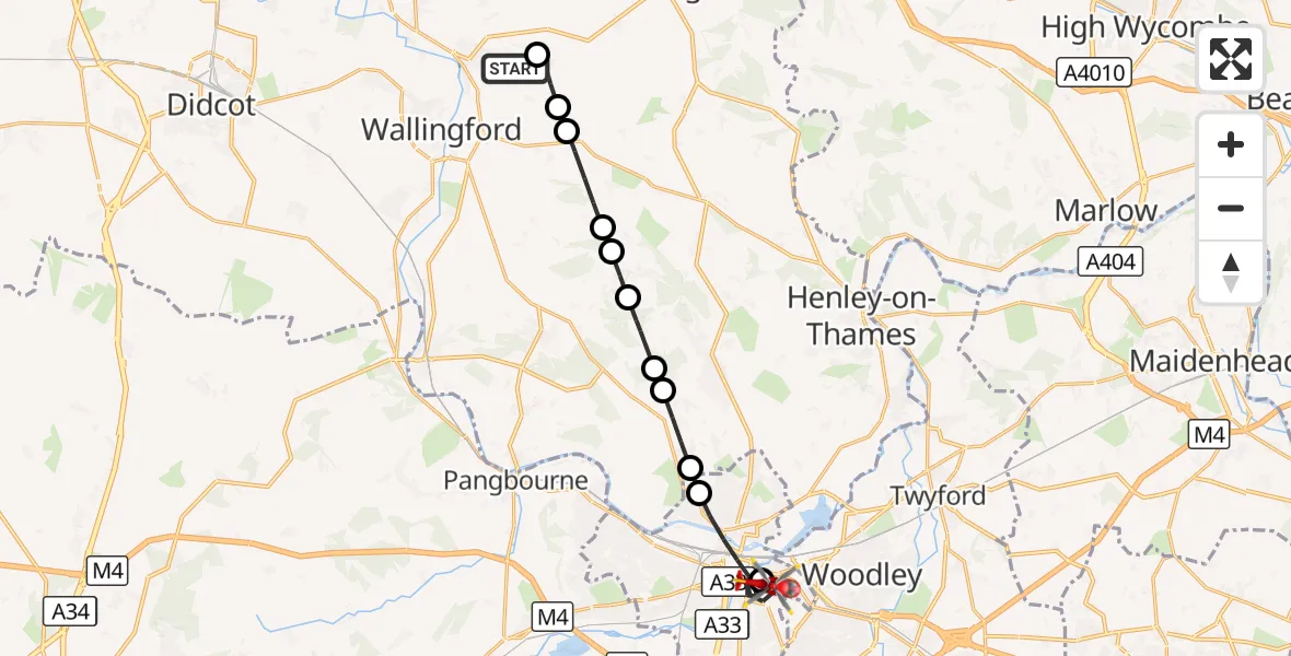 Flight route Air Ambulance Helicopter RAF Benson - Royal Berkshire Hospital, 28 September 2026, 12:44