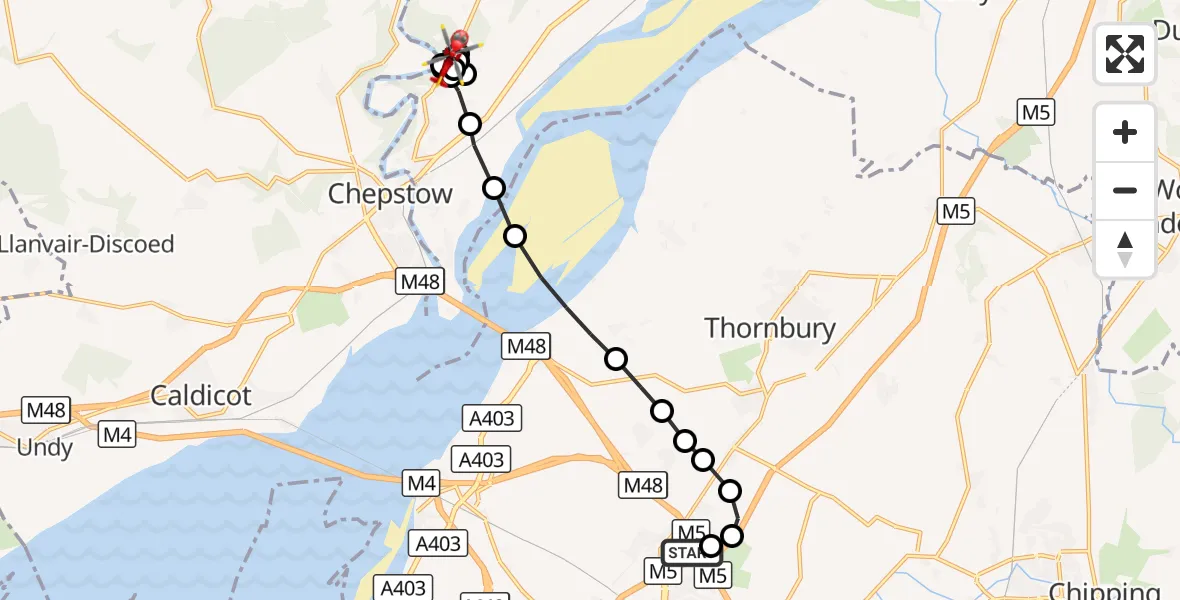 Flight route Air Ambulance Helicopter Almondsbury Helicopter Base - Woodcroft, 28 September 2026, 12:51