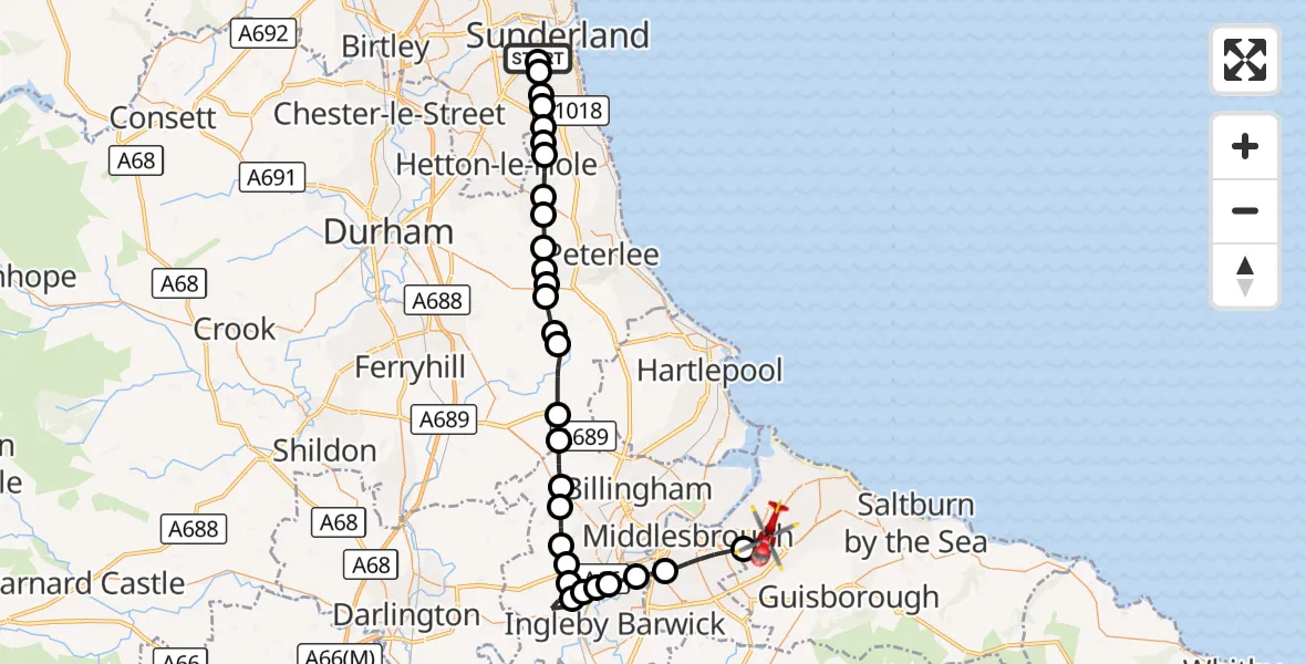 Flight route Air Ambulance Helicopter Elstob Farm Estate - Lazenby, 28 September 2026, 13:00