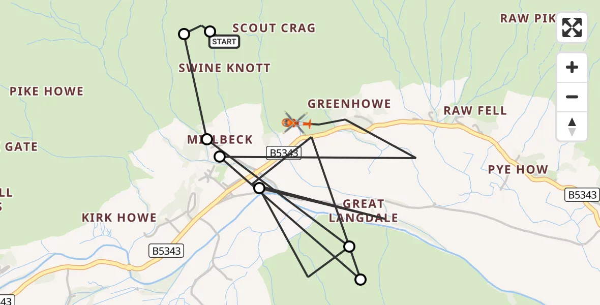 Flight route Coastguard Helicopter Lakes - Chapel Stile, 28 September 2026, 13:09